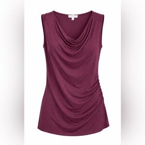 Nine Britton Burgundy Ruched Cowl Neck Sleeveless Top | XXL Draped Blouse